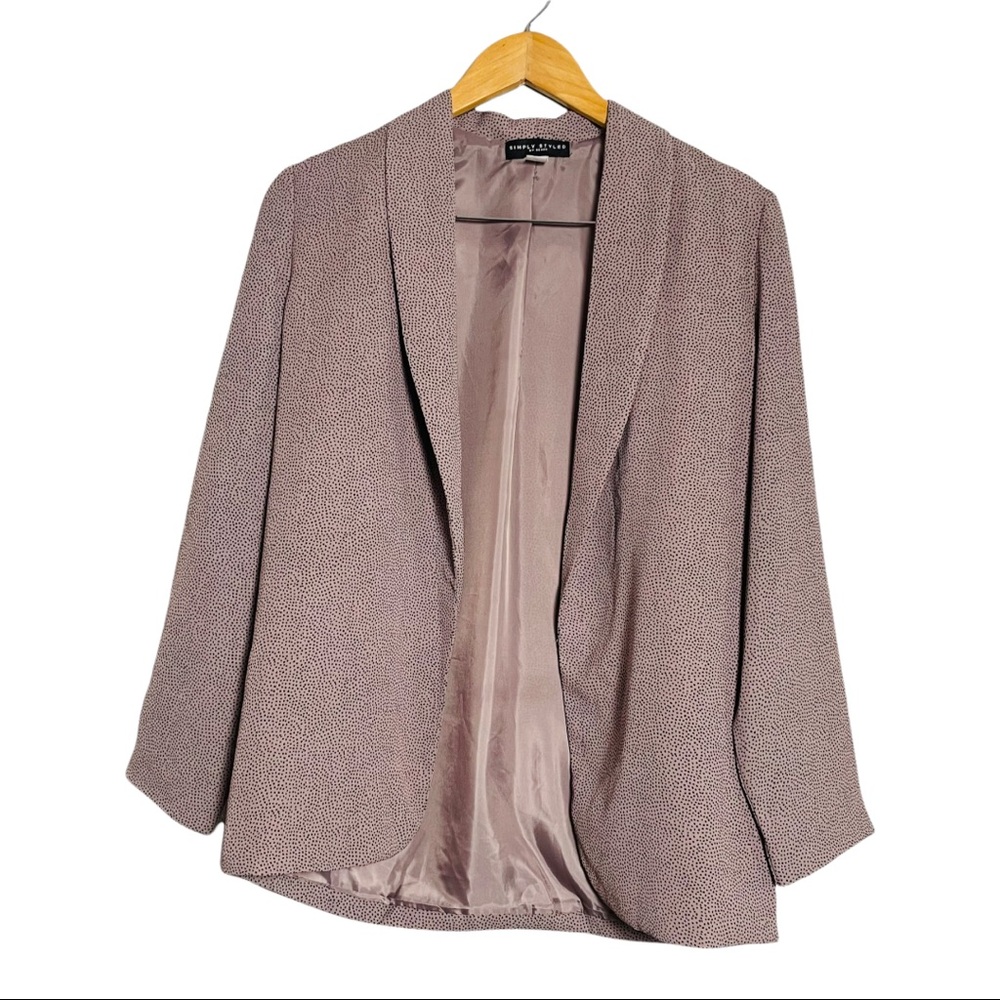 Vtg simply styled open front taupe/ purple dot blazer size small
